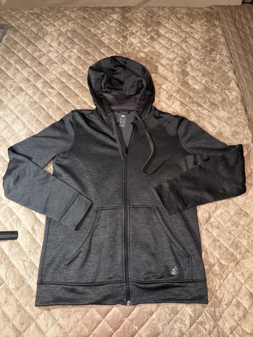 adidas Men's Charcoal Black Zip-Up Hoodie Sweatshirt